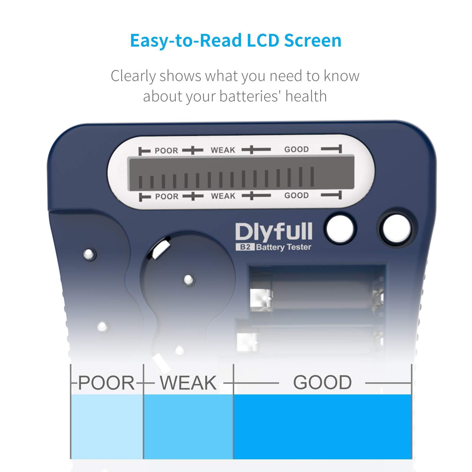 DLYFULL universal tester testing AA battery for quick results.