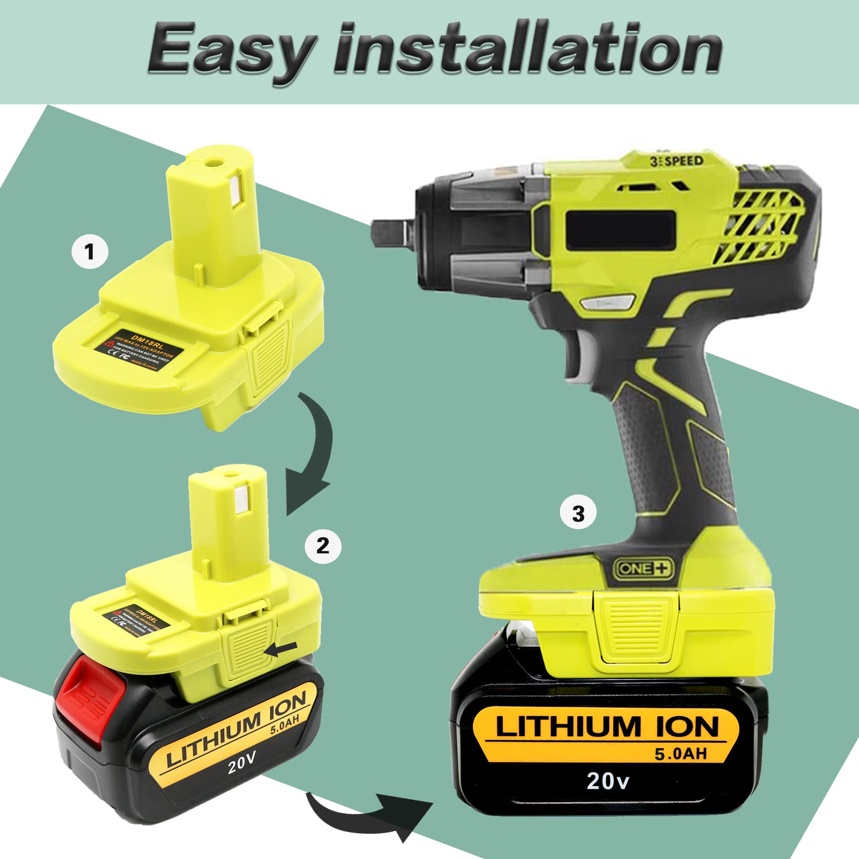 Wide compatibility with Dewalt 20V and Ryobi 18V batteries.