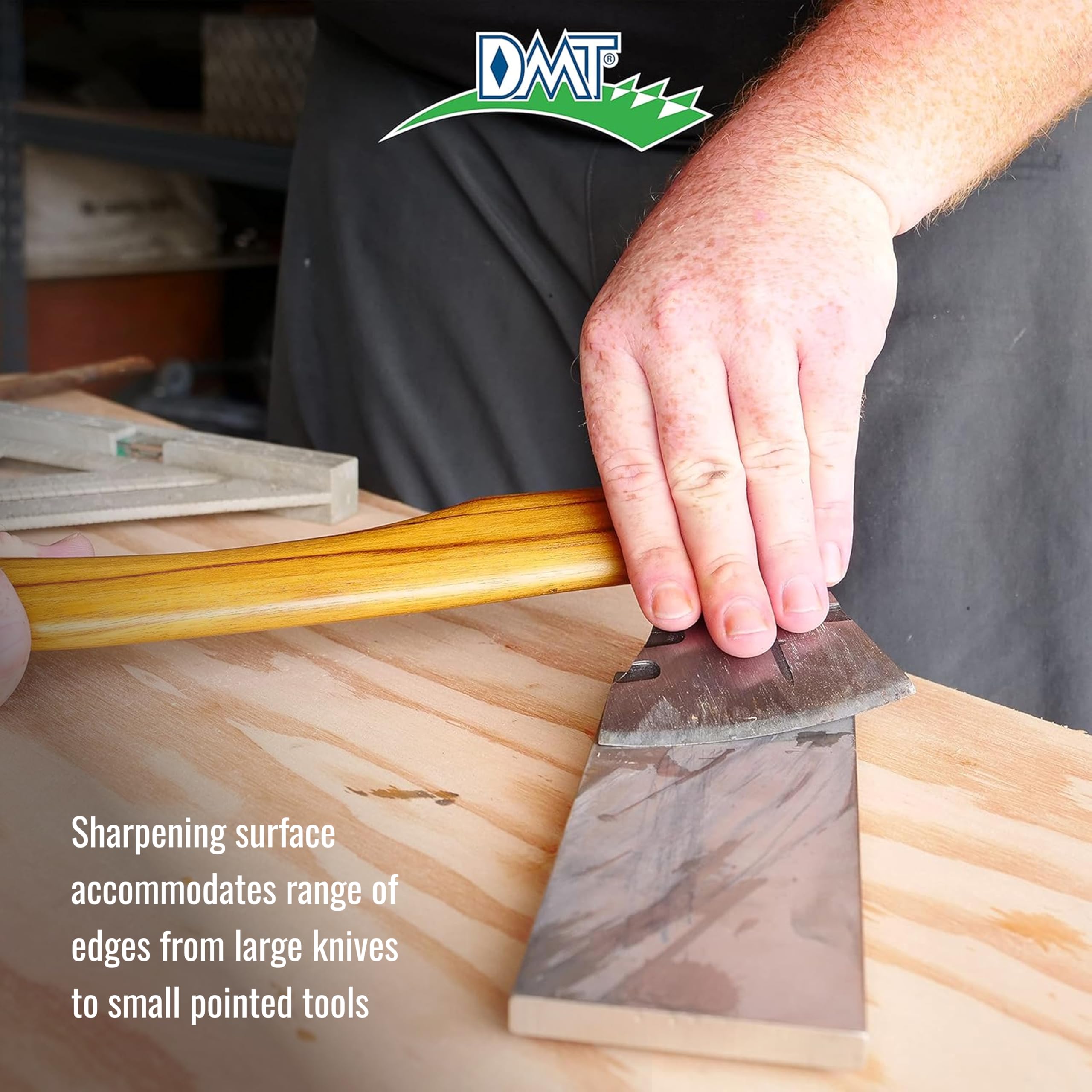 DMT D8C coarse diamond detail shows 45 micron mesh for quick edge repair.