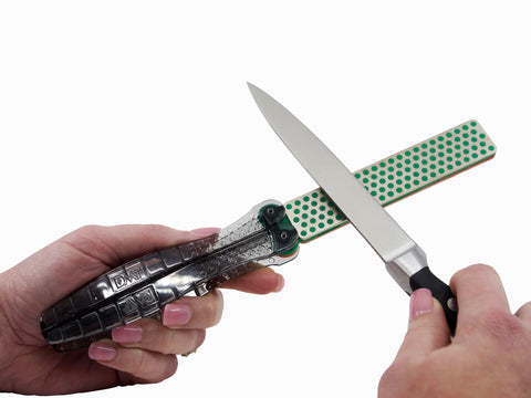 DMT Diafold pocket sharpener open showing dual diamond surfaces