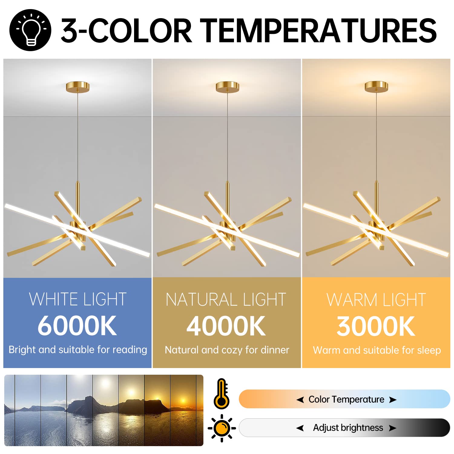 Dniwmdd LED pendant chandelier with remote dimming for customizable brightness