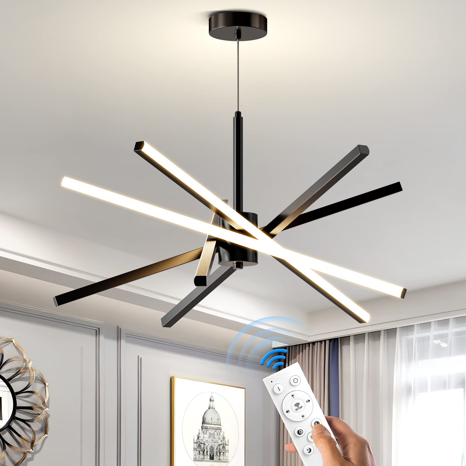 Dniwmdd modern Sputnik chandelier with 75 cm diameter, ideal for bright dining rooms.