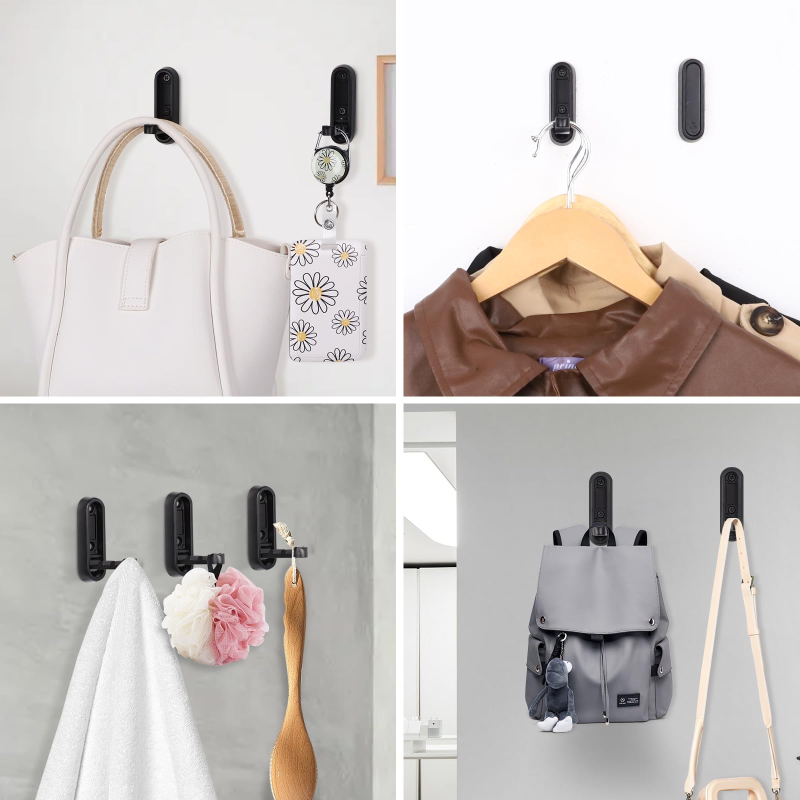 Sleek black finish on Dntorx hooks complements contemporary bathrooms and bedrooms