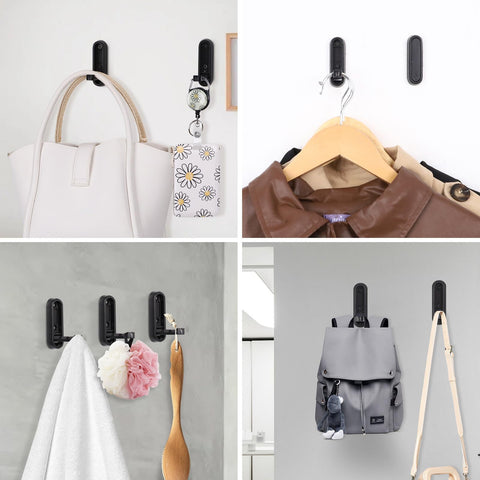 Sleek black finish on Dntorx hooks complements contemporary bathrooms and bedrooms