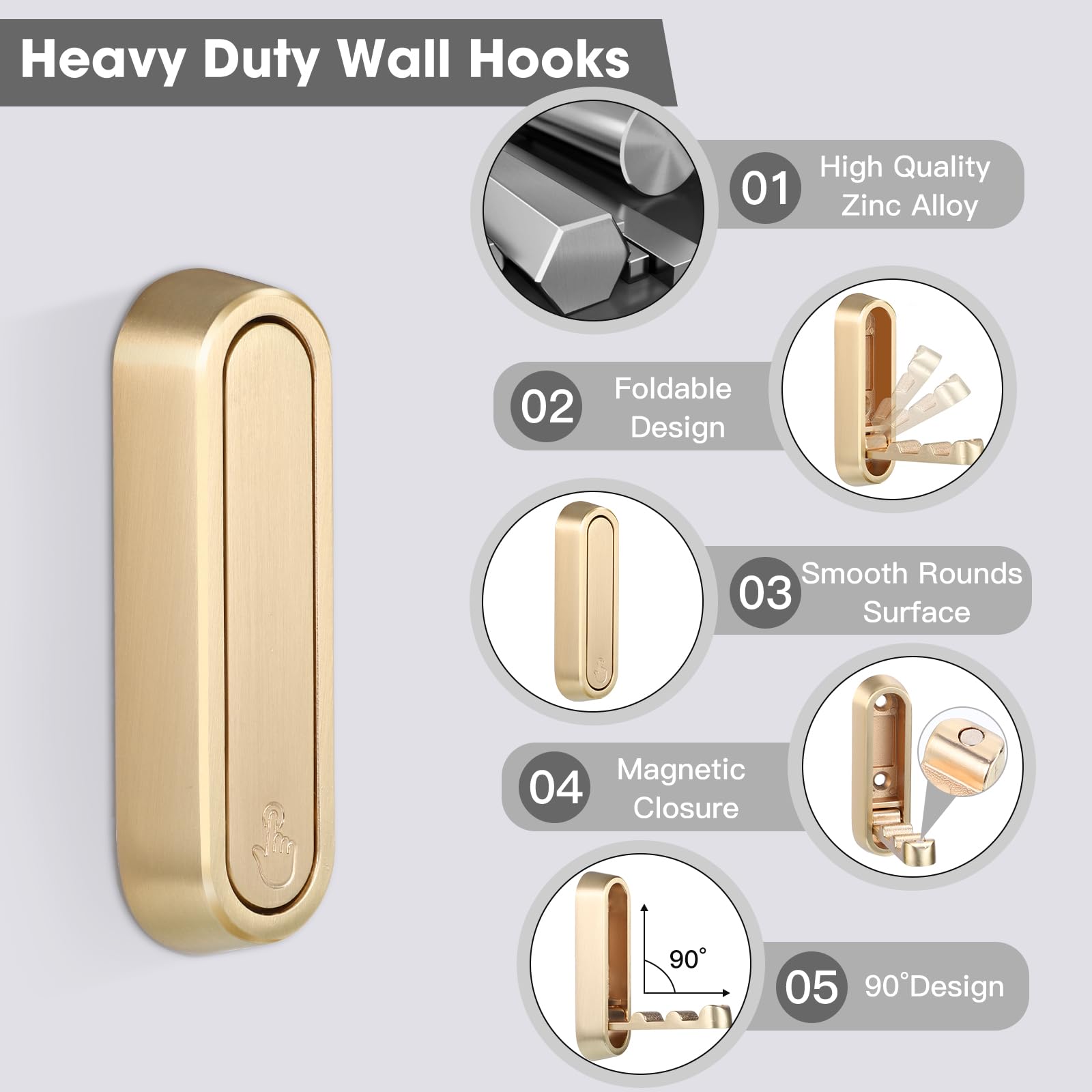 Close-up: 90-degree fold mechanism on Dntorx gold zinc alloy hooks