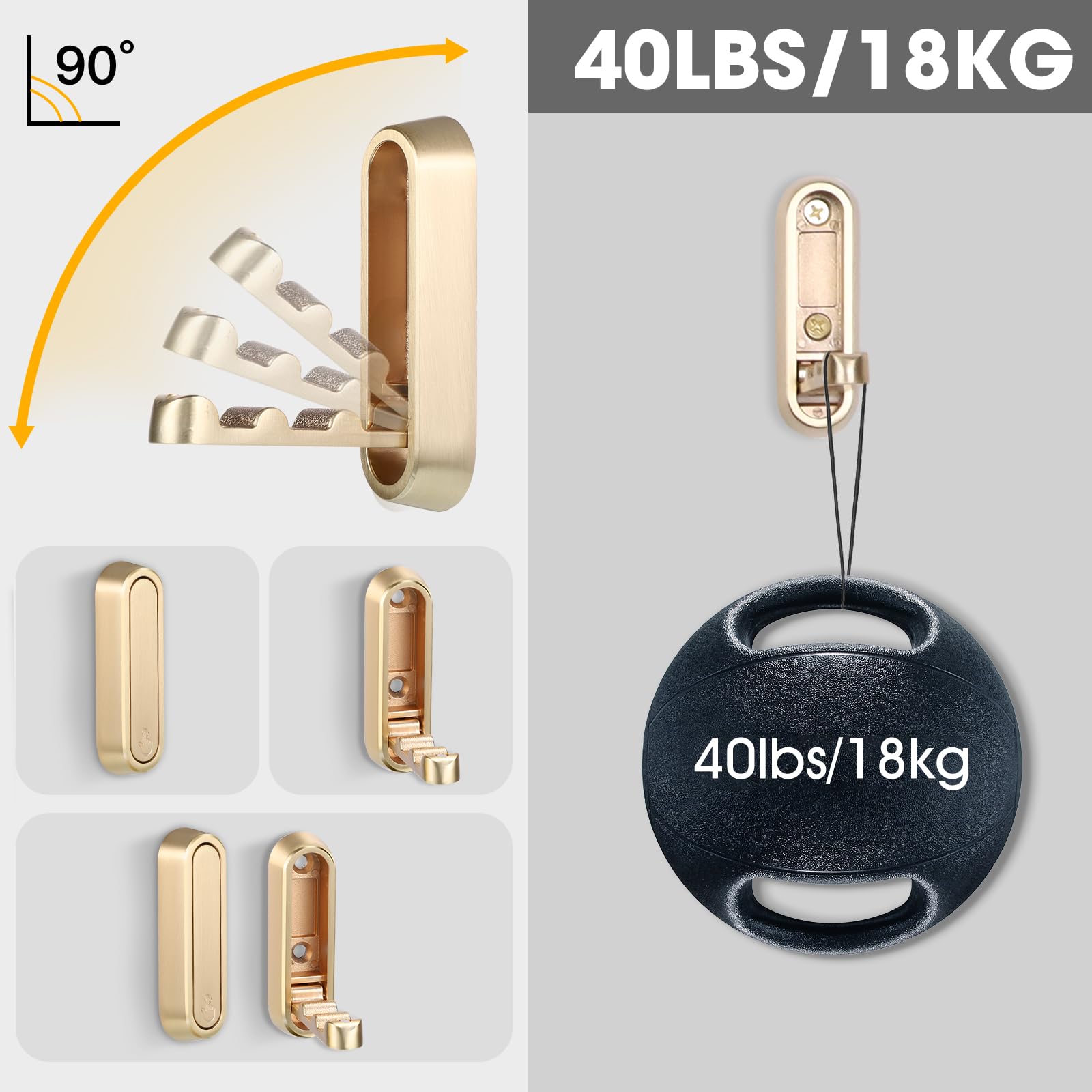 Dntorx gold zinc alloy hooks hold heavy coats with strong 40-pound capacity