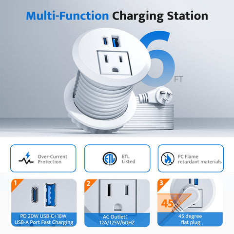 DOACE 6 ft extension cord offers flexible placement.