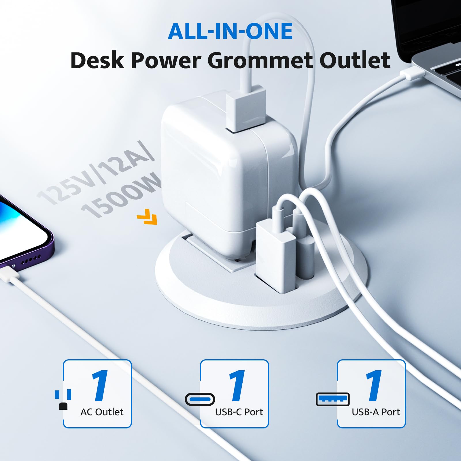 DOACE USB-C port delivers 20W fast charging for phones and tablets.