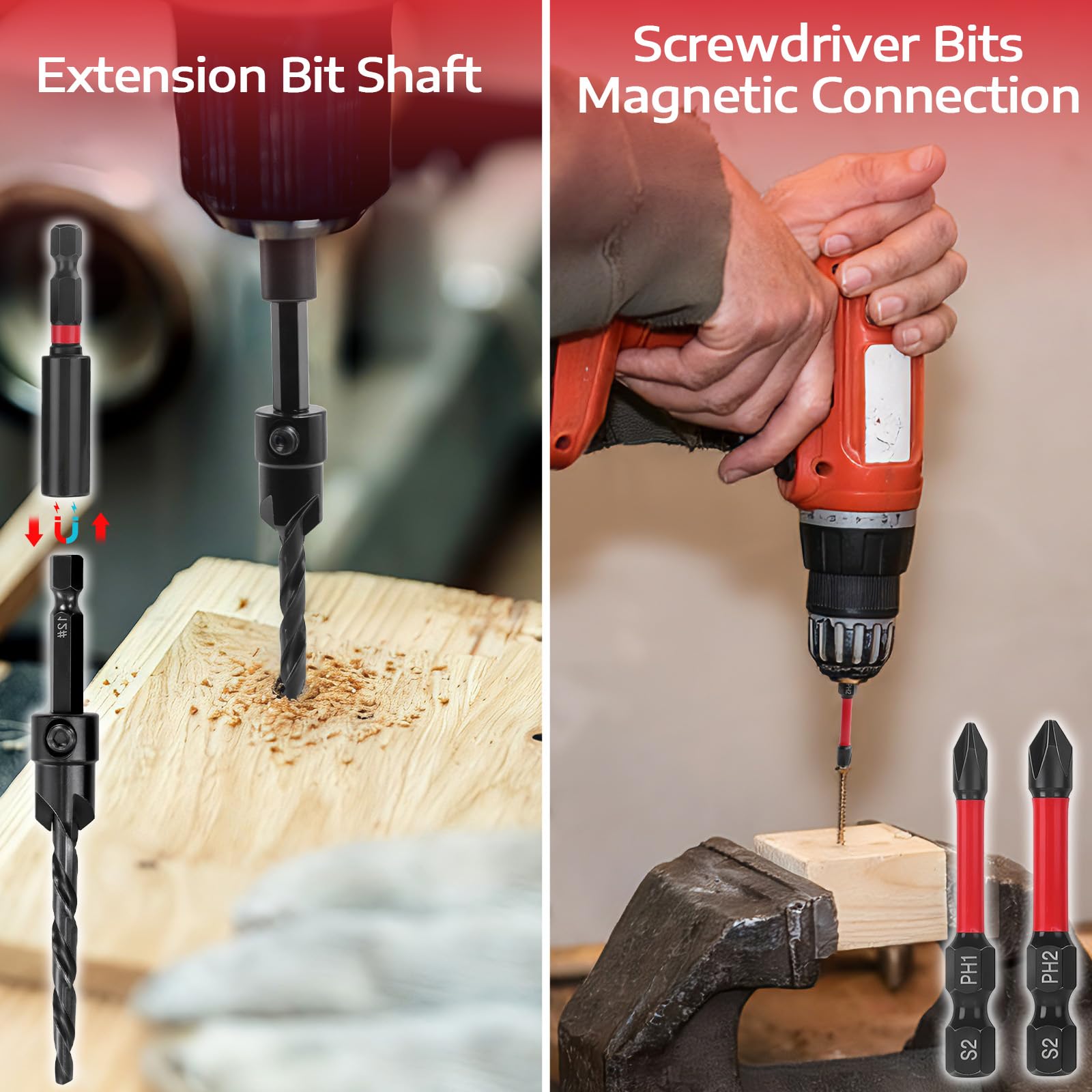 Doaho quick-change 1/4 inch hex shank for fast tool swaps.