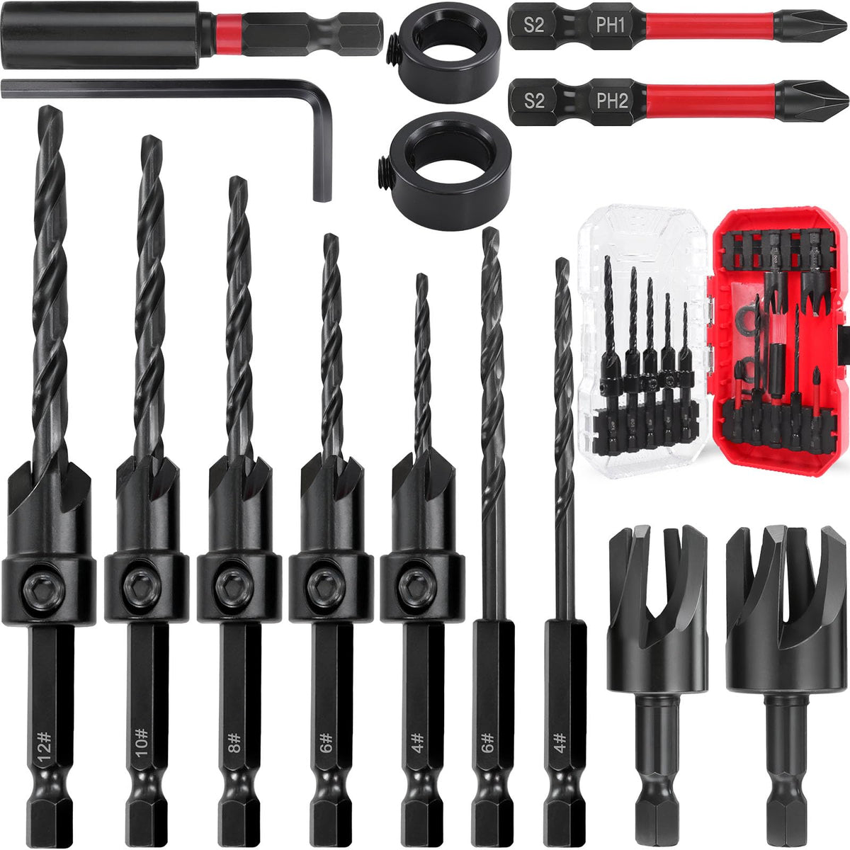 Doaho 15-pcs countersink set in a storage case for neat, efficient drilling.