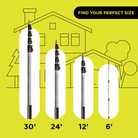 DOCA pole reaching gutters from the ground with 180-degree tip