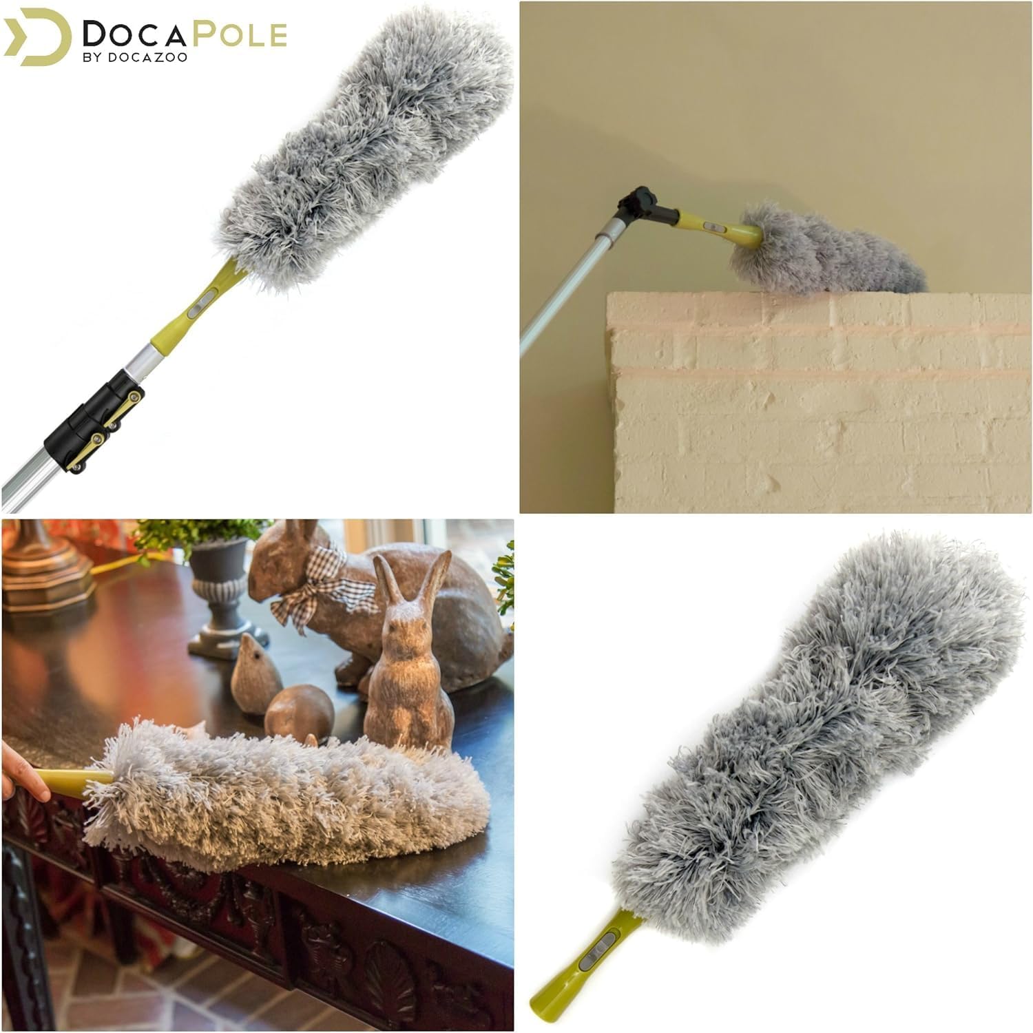 DOCAZOO extension-pole-compatibility works with standard threaded poles for flexible setup.