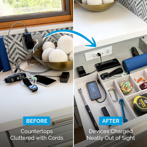 Docking Drawer Blade USB-A ports charge devices inside the drawer