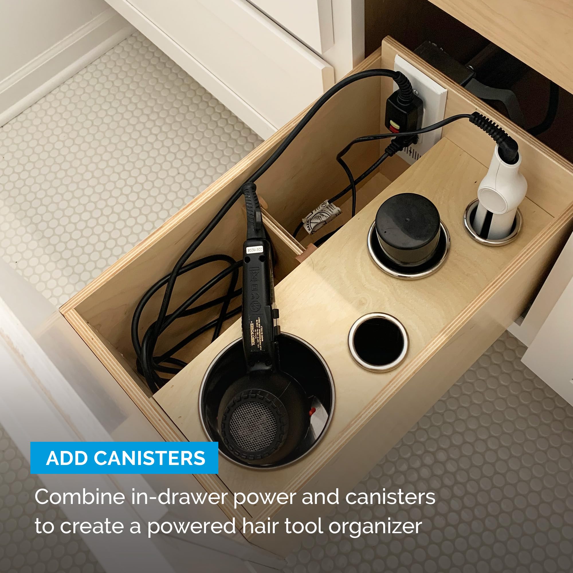 Docking Drawer Blade inside-drawer power helps keep devices organized.