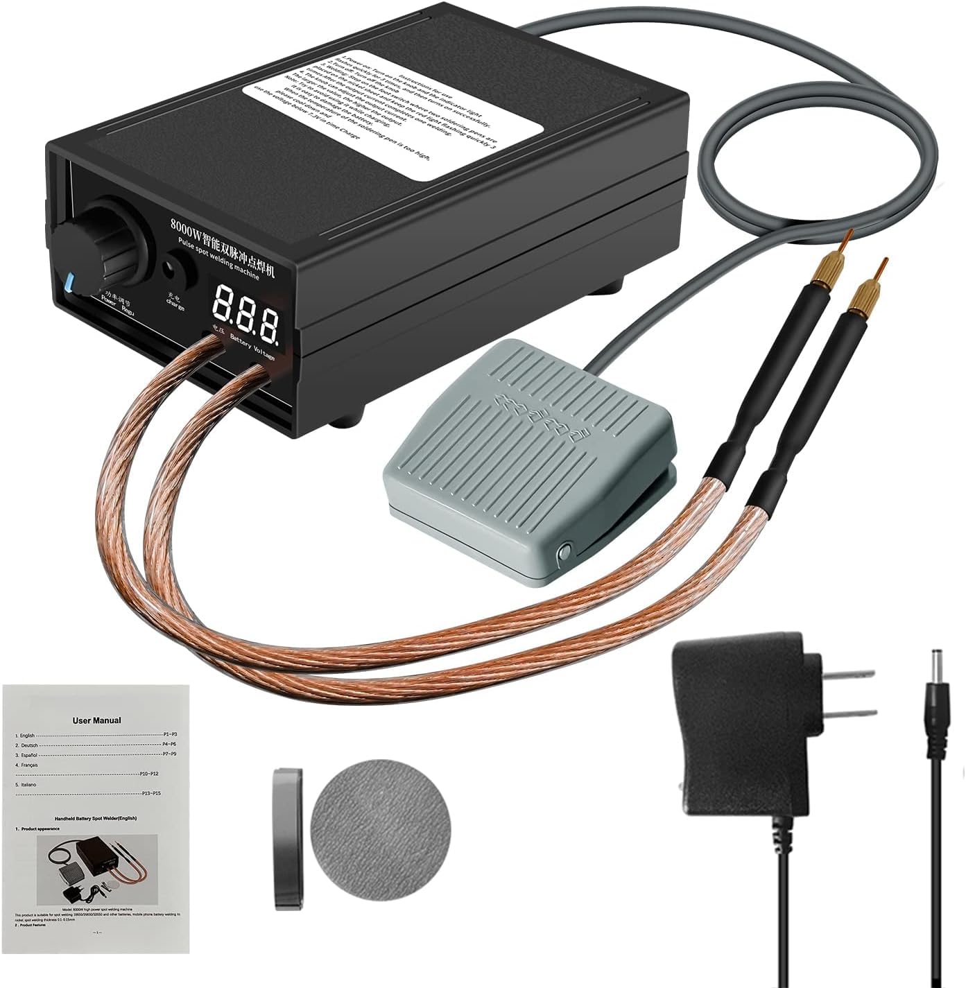 Includes nickel strip and spot welding pen for DIY projects