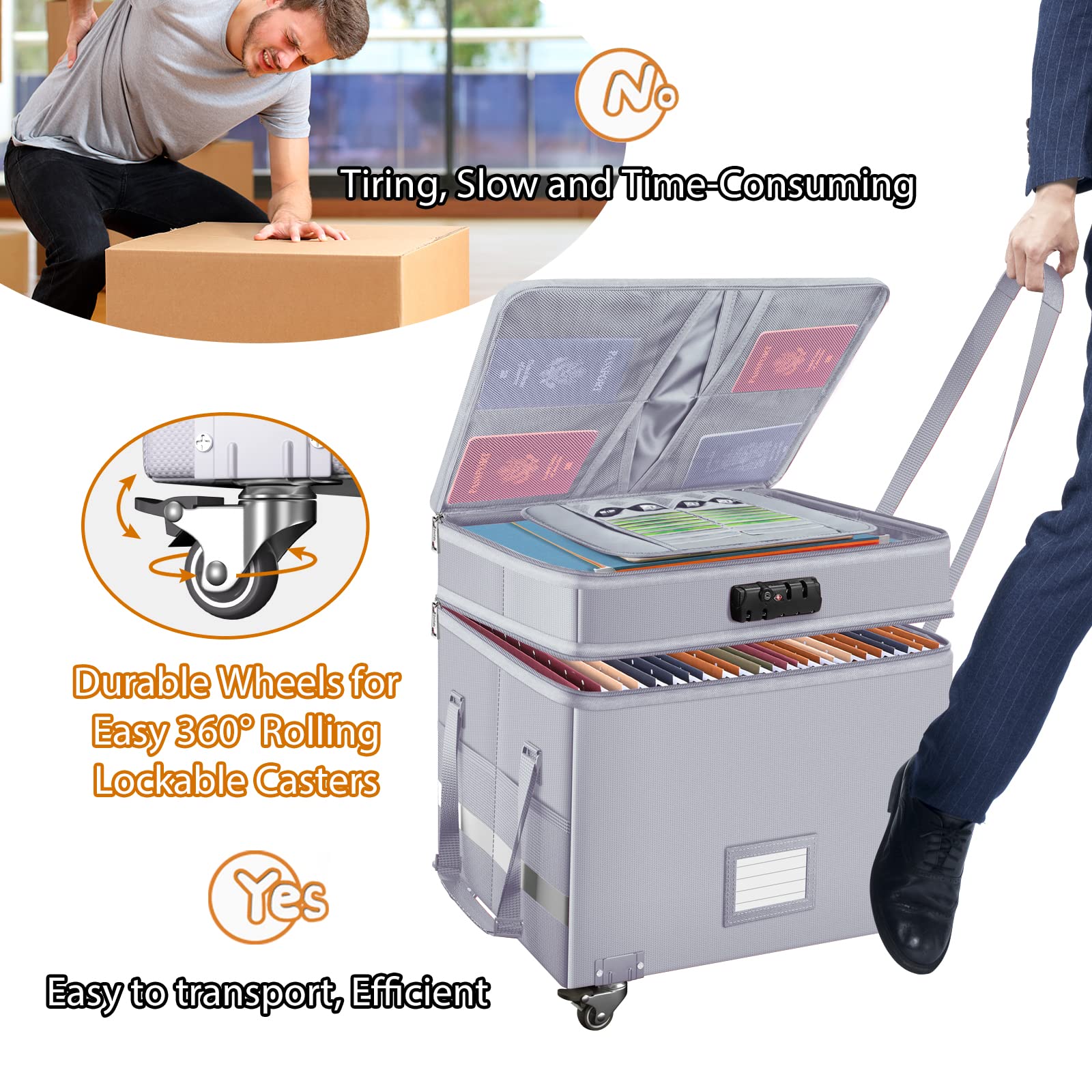 DocSafe combination lock secures compartments for valuables.