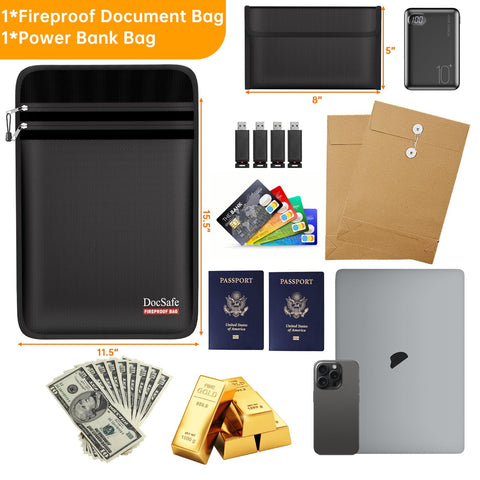 DocSafe power-bank compartment protects during charging while portable bag stays organized.