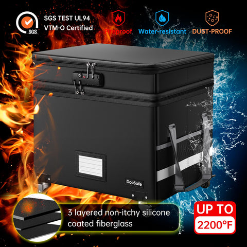 DocSafe fireproof box interior main pocket visible for large documents and folders.