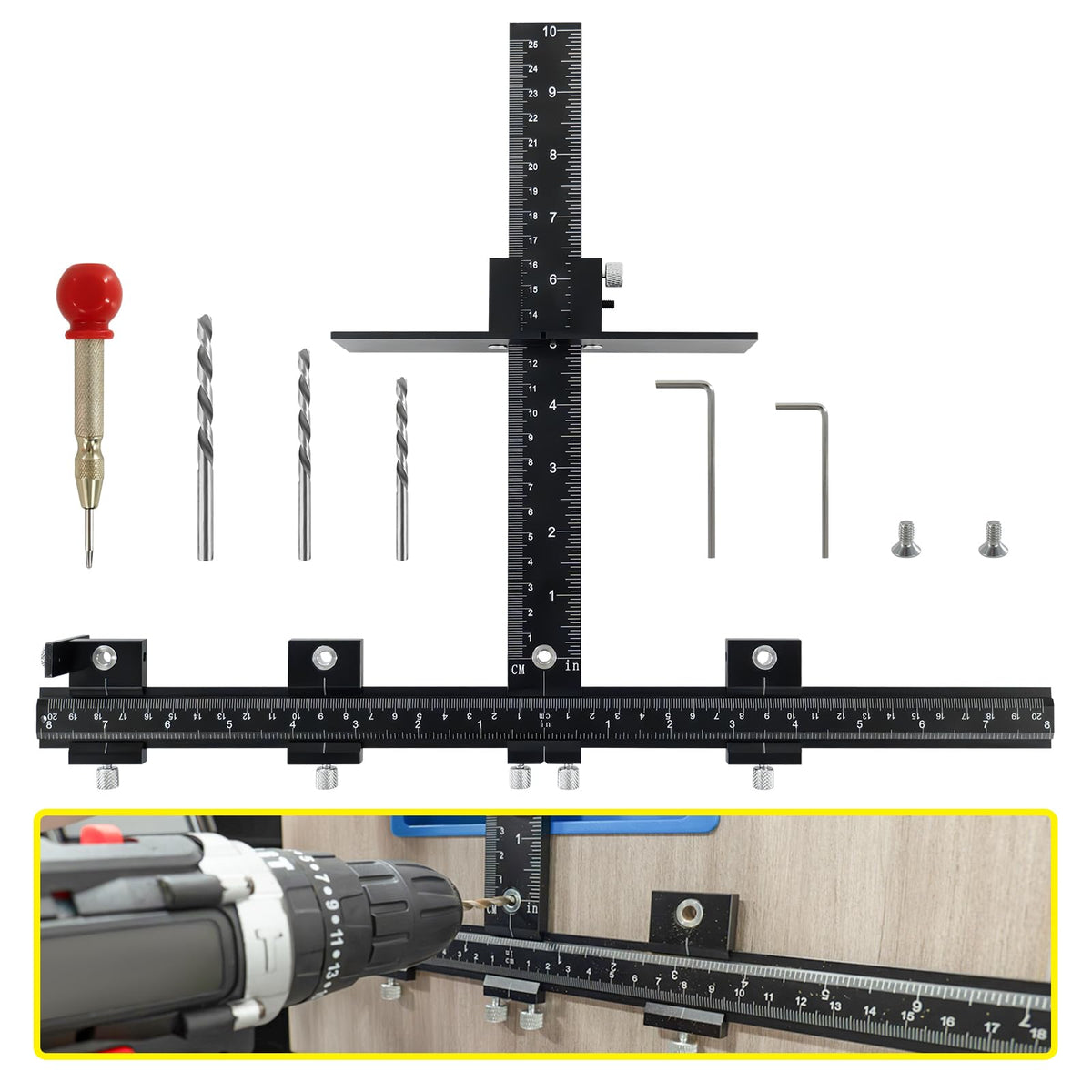 DOCXCDO aluminum cabinet jig with drill guides ensures precise hole placement.