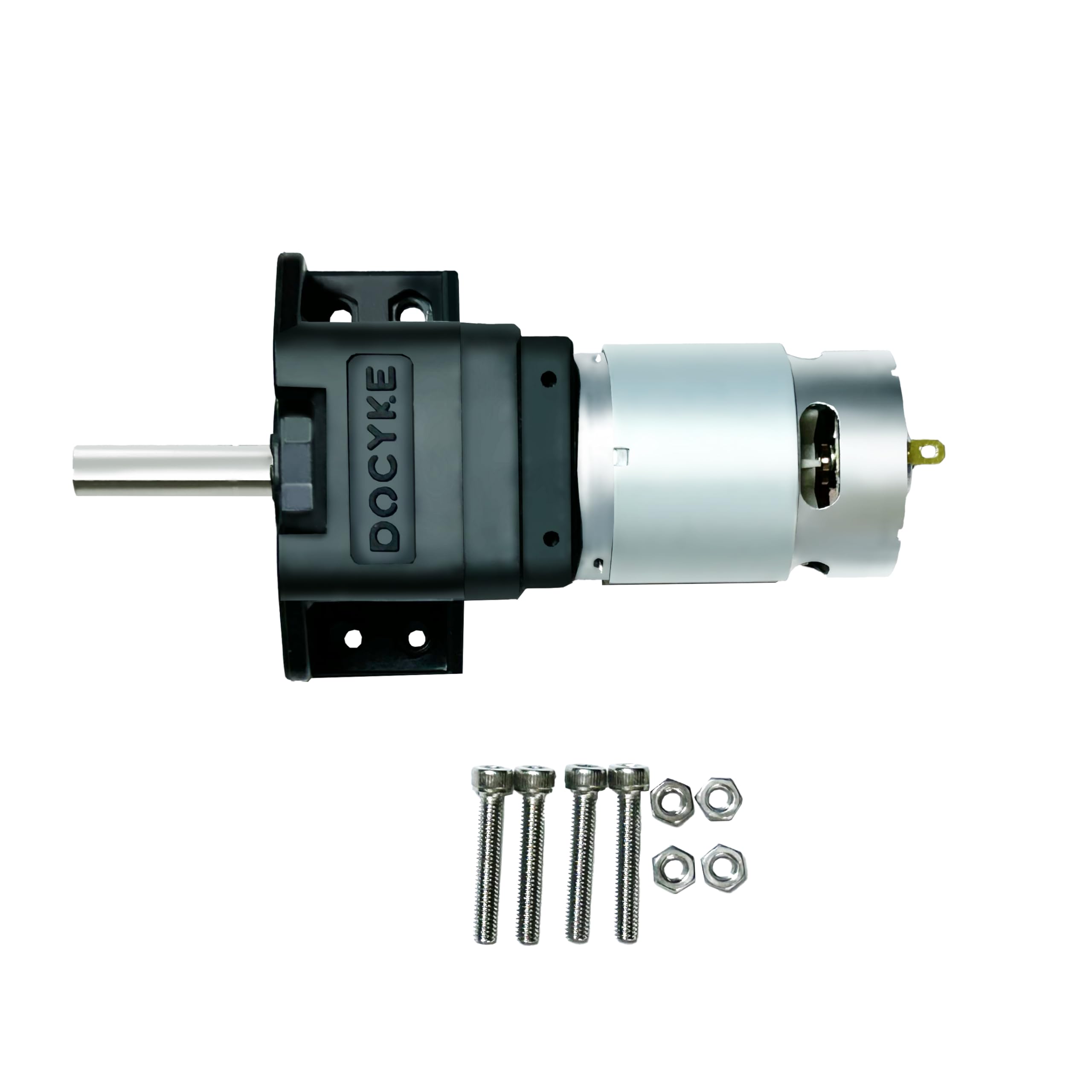 DOCYKE planet gear motor top view demonstrates compact metal housing for precise control.
