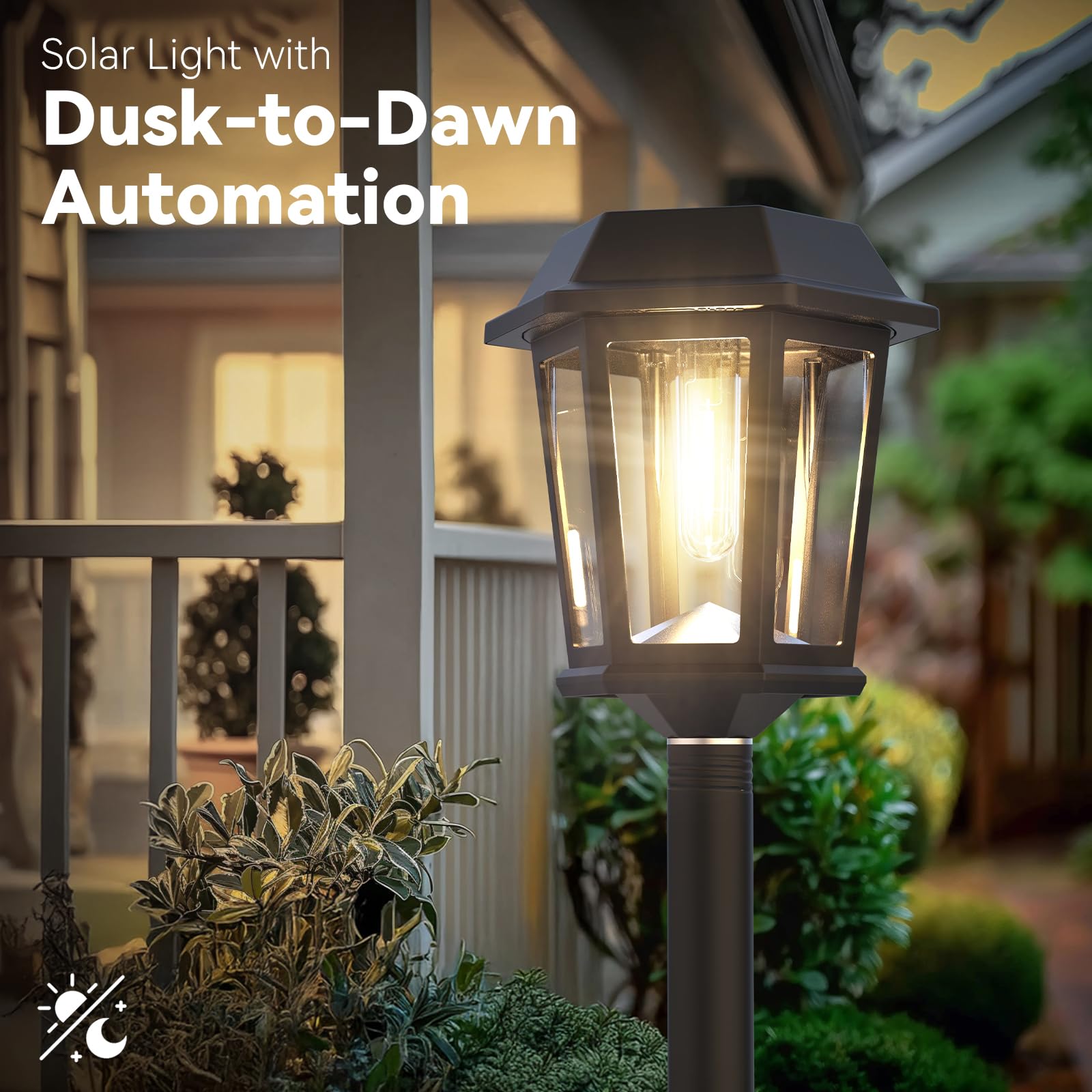 DOESLAG solar lamp post light with top panel for daytime charging.