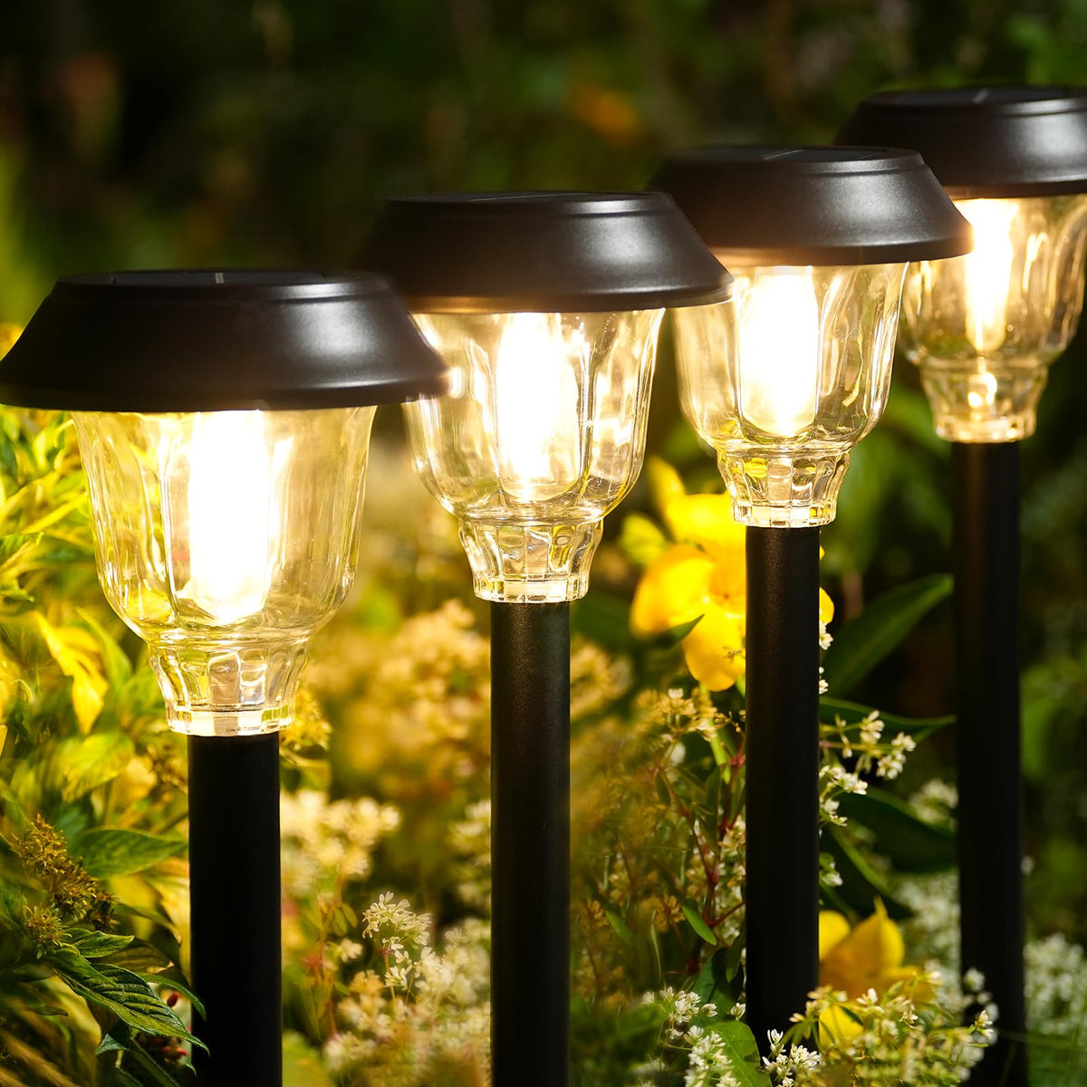 Doeslag solar-pathway-light-base lighting the garden path with durable weatherproof construction.