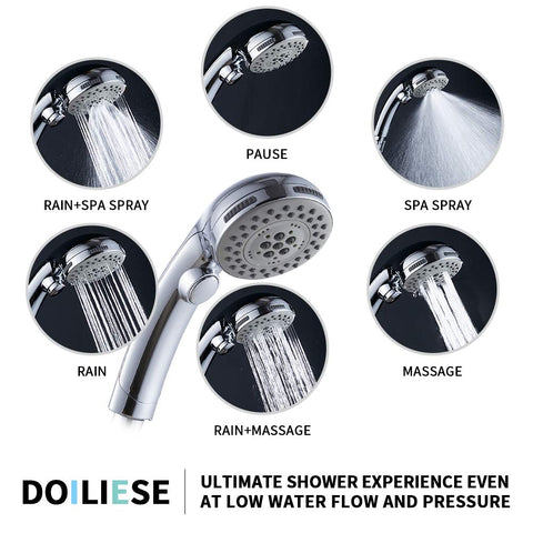 DOILIESE shower head with 6 settings for Rain Massage and Mist