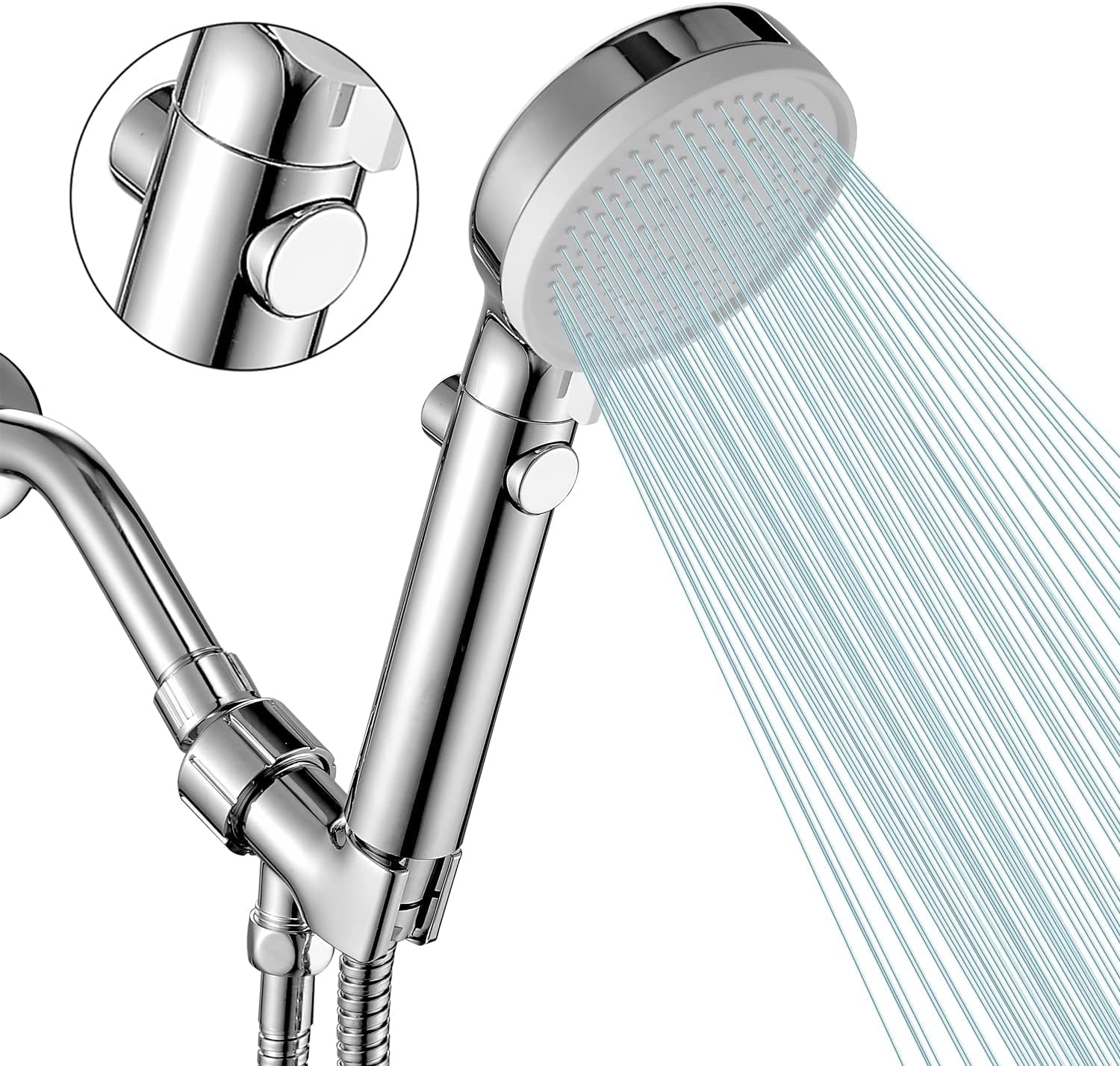DOILIESE handheld shower head with chrome finish for powerful rinse