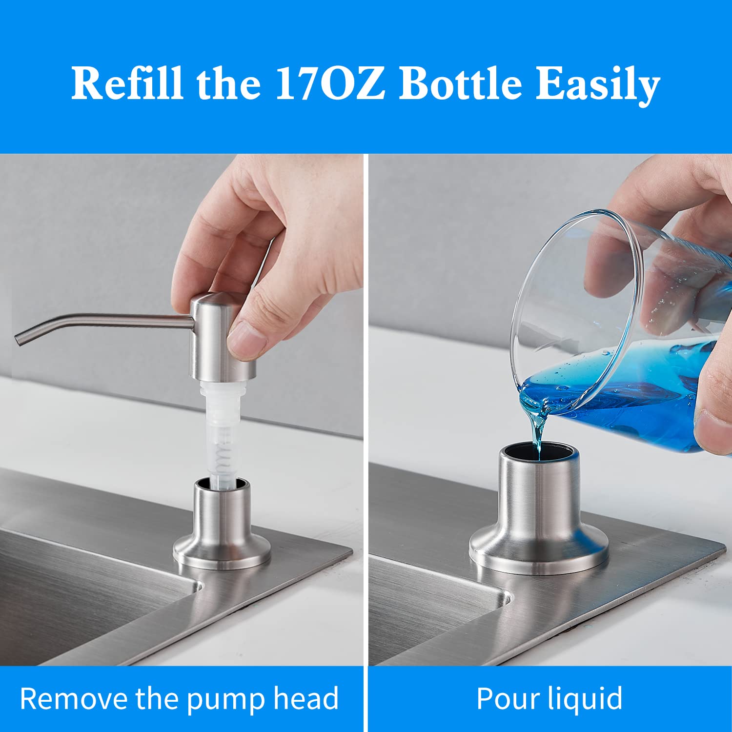DOILIESE smooth press action enables consistent dispensing of hand or dish soap.
