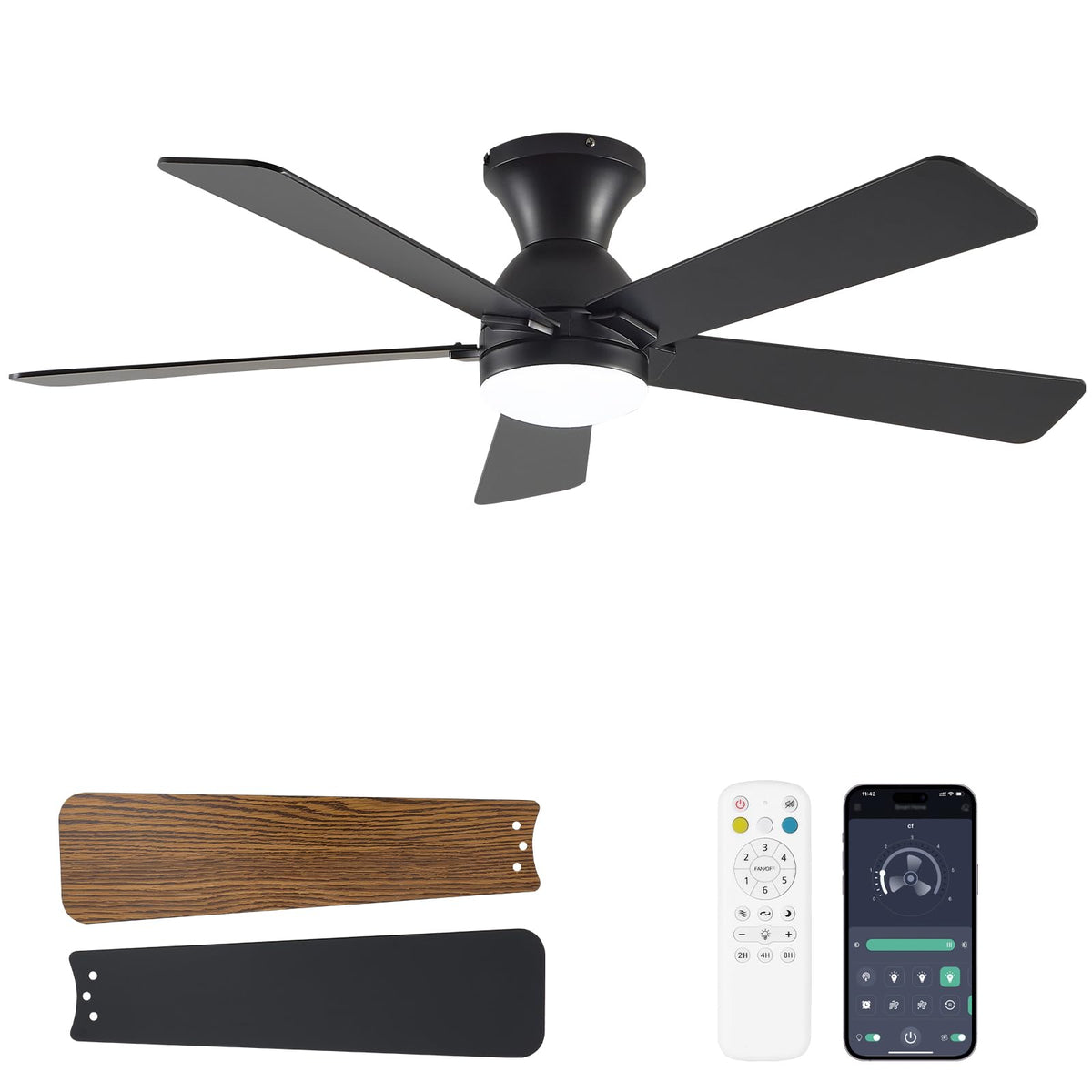 Dolavast 48-inch ceiling fan with remote for convenient control from the sofa.
