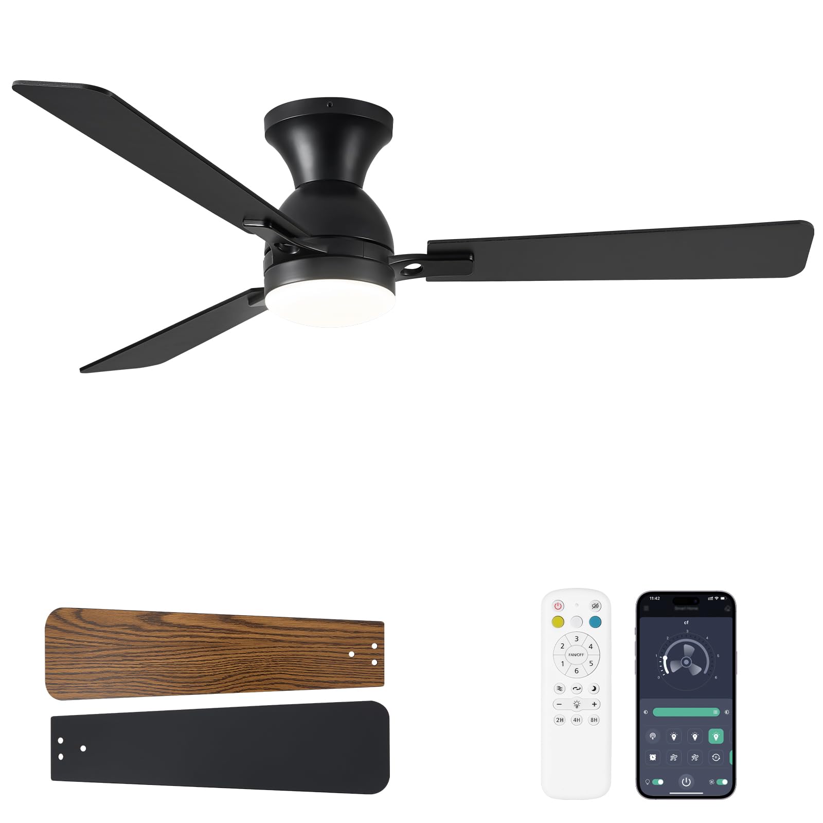 Dolavast 52-inch ceiling fan with lights, front view showing powerful airflow and ambient illumination.
