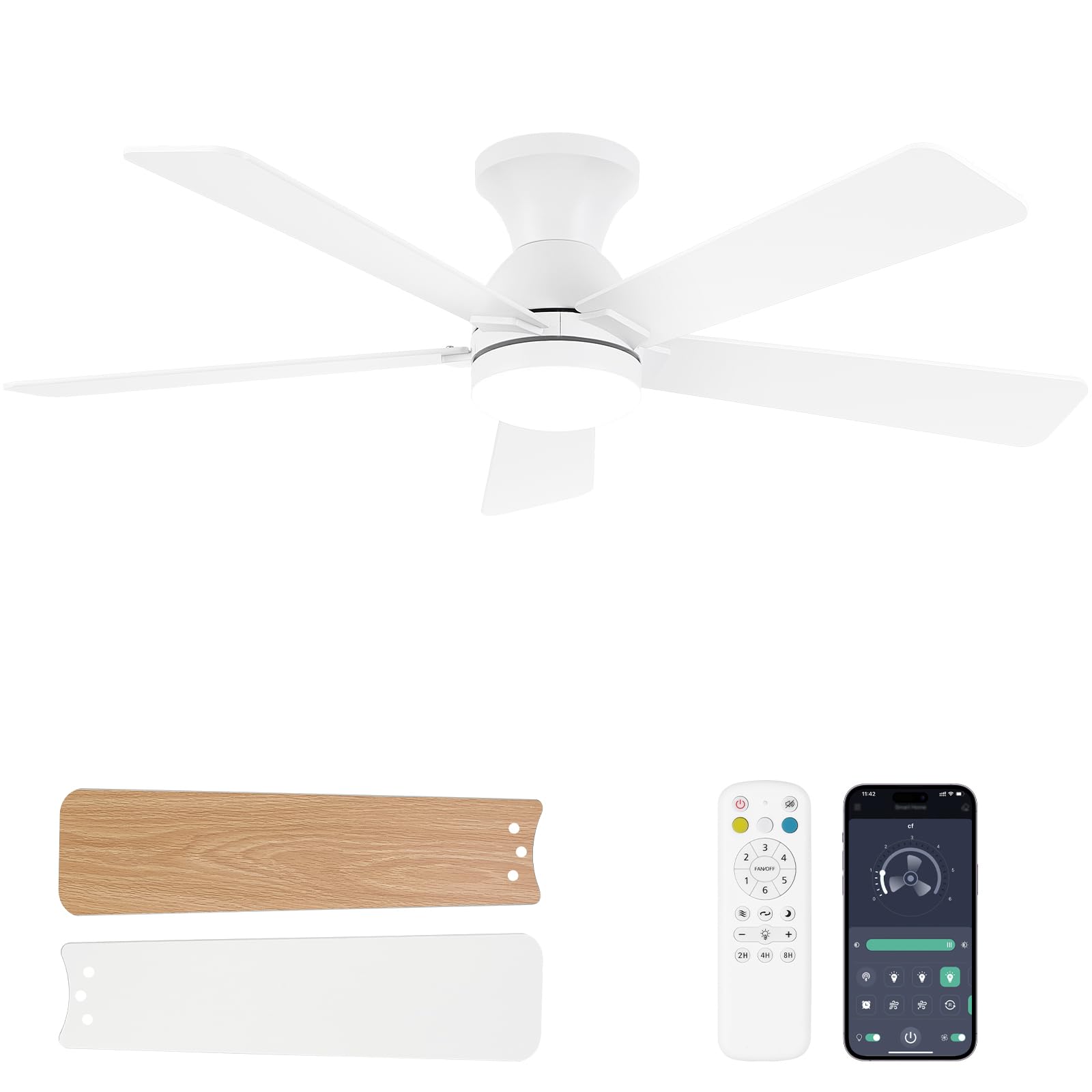 Dolavast ceiling fan with light and remote in white for quiet bedroom cooling.