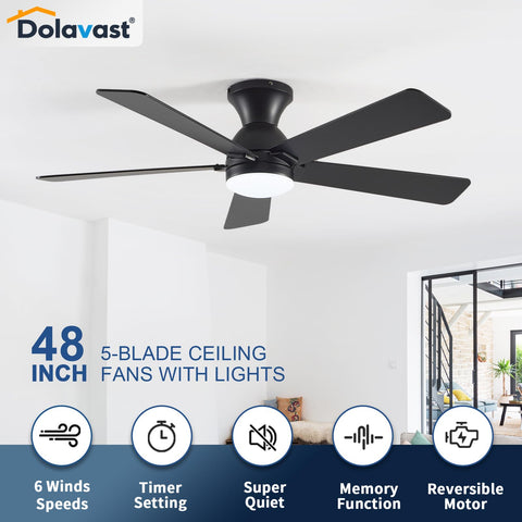 Dolavast fandelier low-profile design fits discreetly in bedrooms.