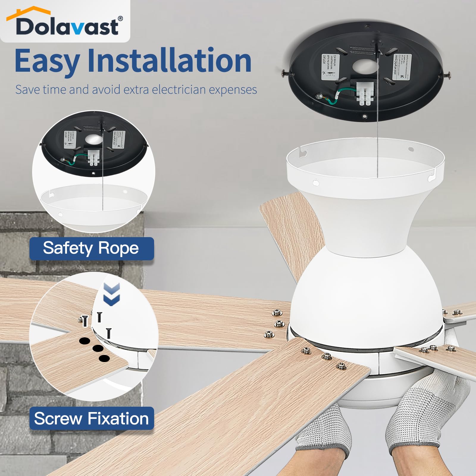 Dolavast flush-mount ceiling fan provides a low-profile option for kitchens.