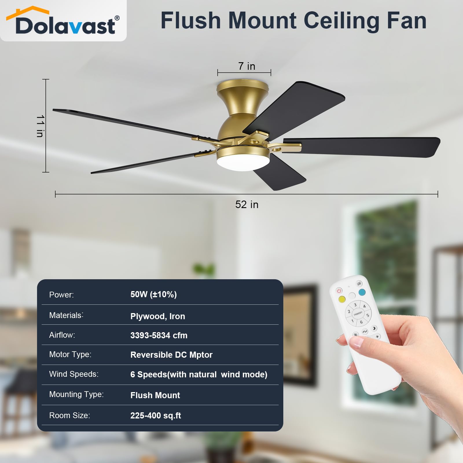 Dolavast flush mount design saves ceiling space in bedrooms