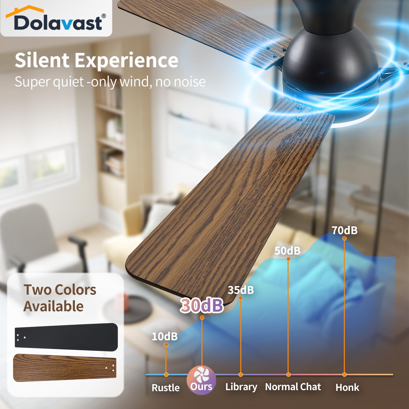Dolavast reversible blades in black and walnut to match different decor styles.