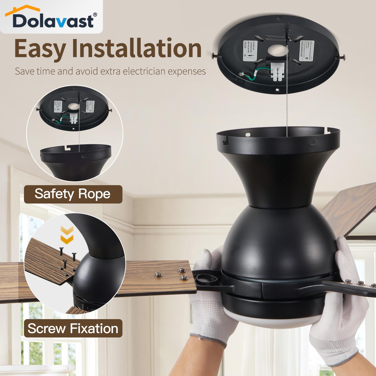 Dolavast ultra-quiet DC motor operates softly for peaceful bedrooms and living spaces.