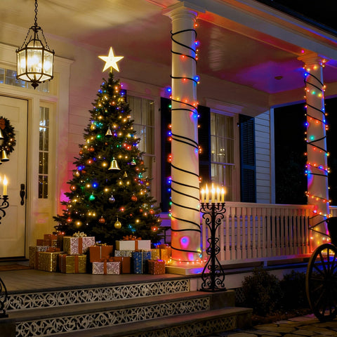 Dolucky tree-wrap solar lights highlight branches for festive tree decor.