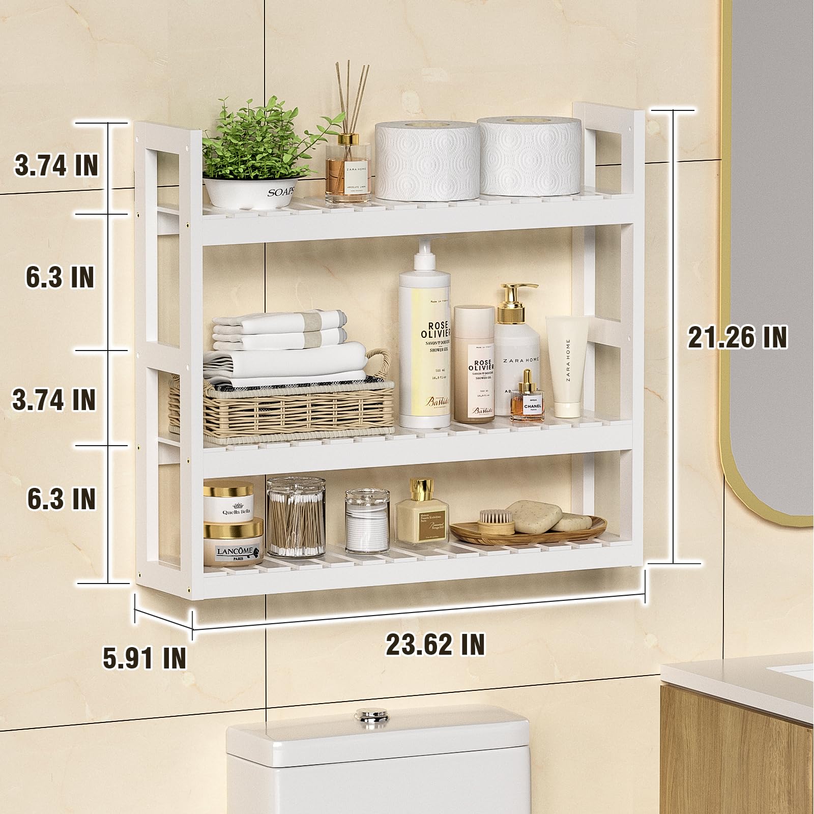 Domax wall-mounted bamboo shelf during assembly for sturdy organization.