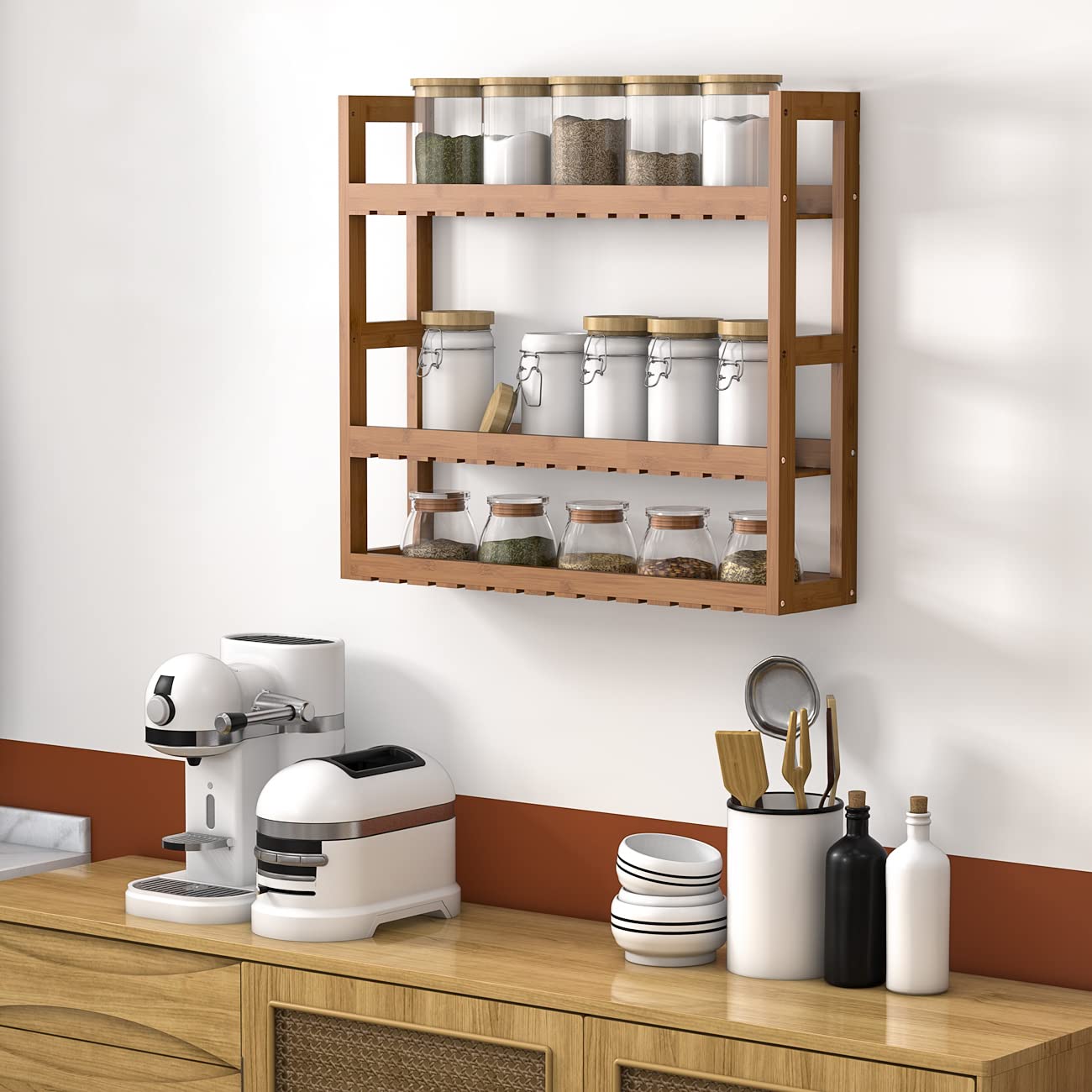 Domax walnut finish bathroom storage shelf complements any decor style