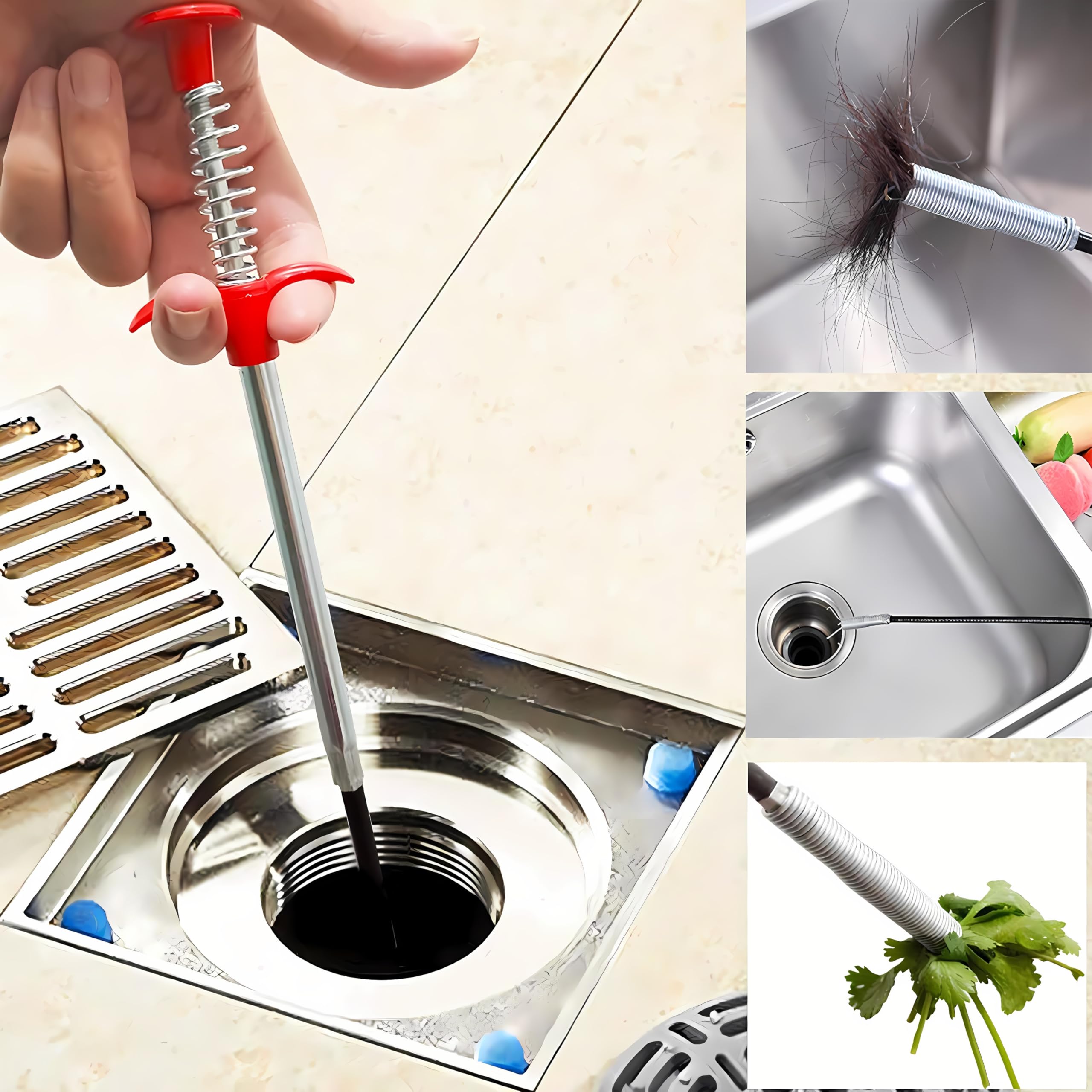 Domejo Drain Snake negotiates tight bathroom pipes for hair and debris.