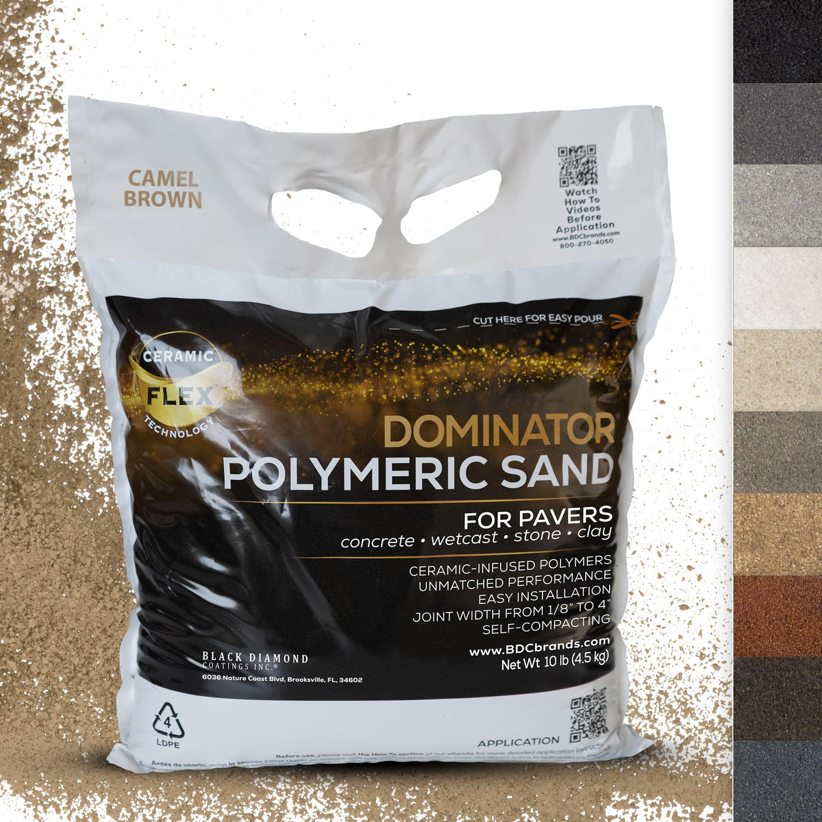 DOMINATOR polymeric sand bag in camel brown boosts color and durability of pavers
