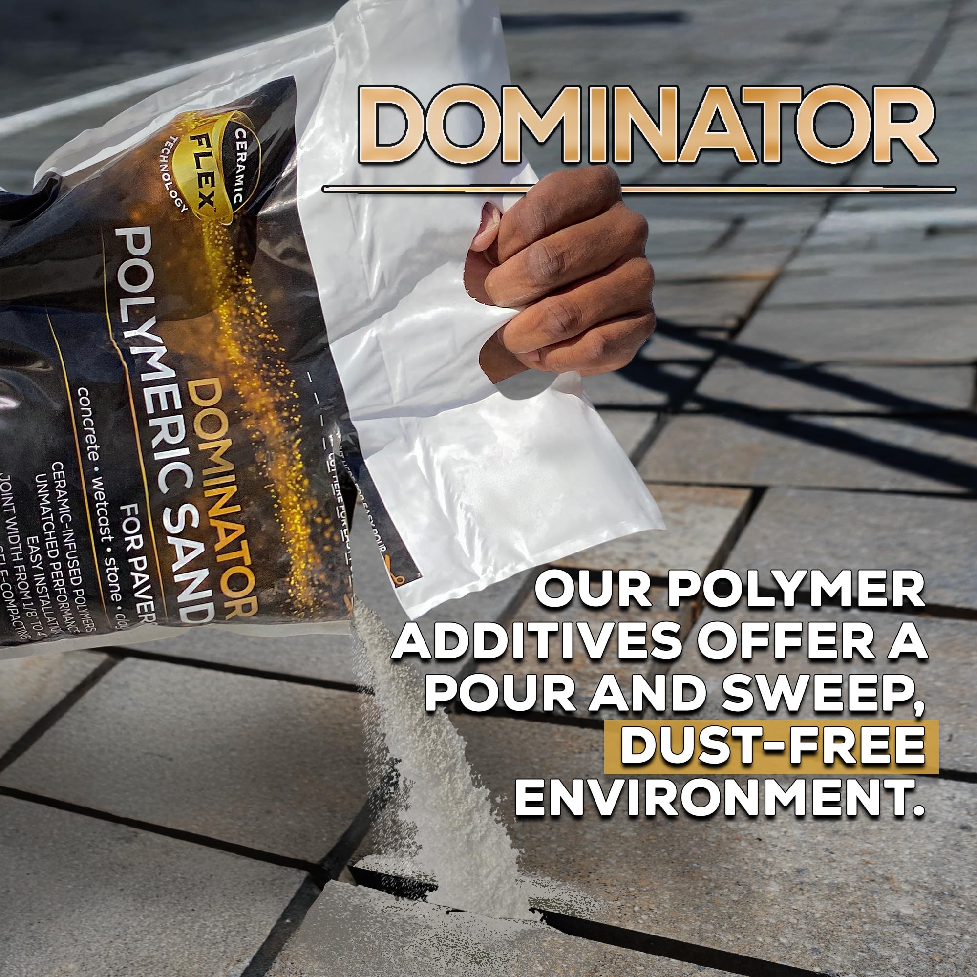 DOMINATOR Polymeric Sand Calculator image helping estimate material needs.