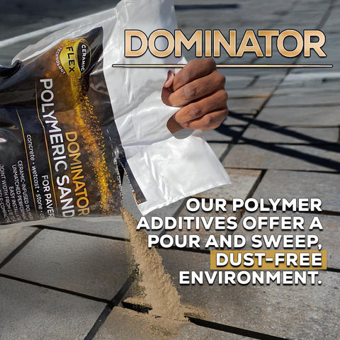 DOMINATOR sand being swept into joints highlights quick setup