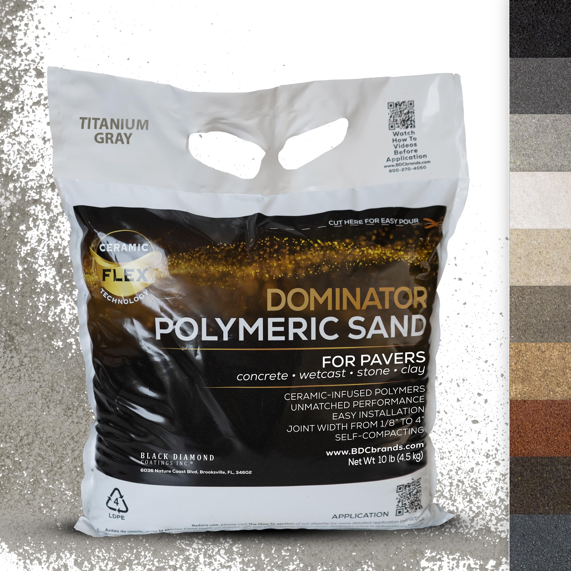 DOMINATOR polymeric sand in titanium gray with Ceramic Flex for durable paver joints.