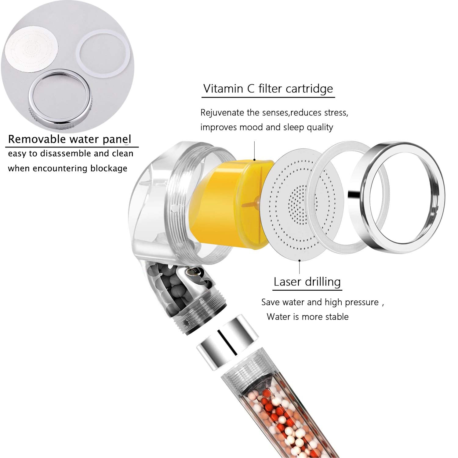 Dominow water-softener filter balls reduce sediments in showers.