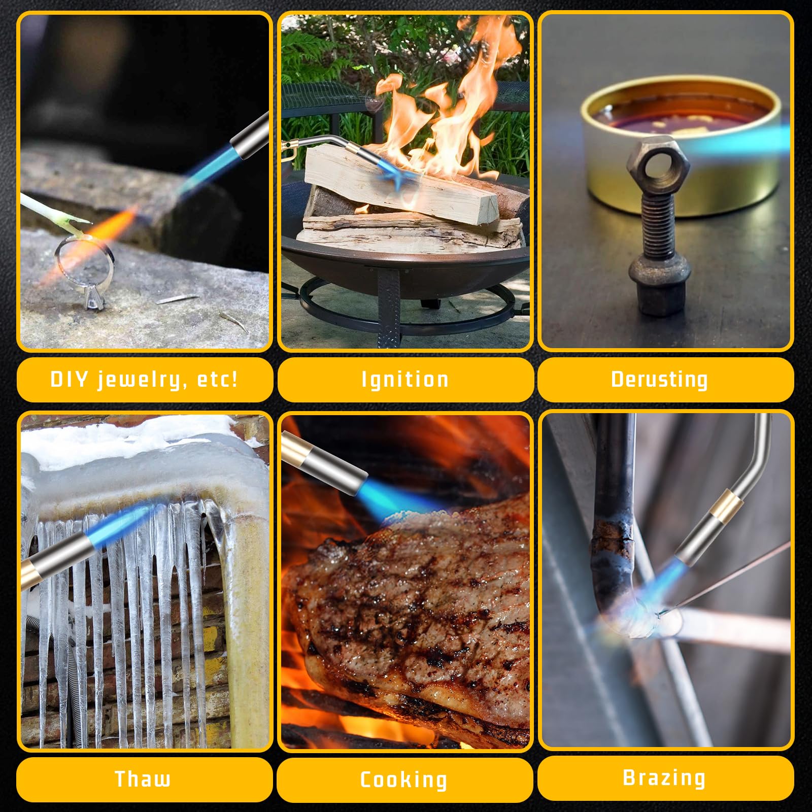 DOMINOX propane torch head welding capability enables copper pipe soldering up to 3/4 inch.