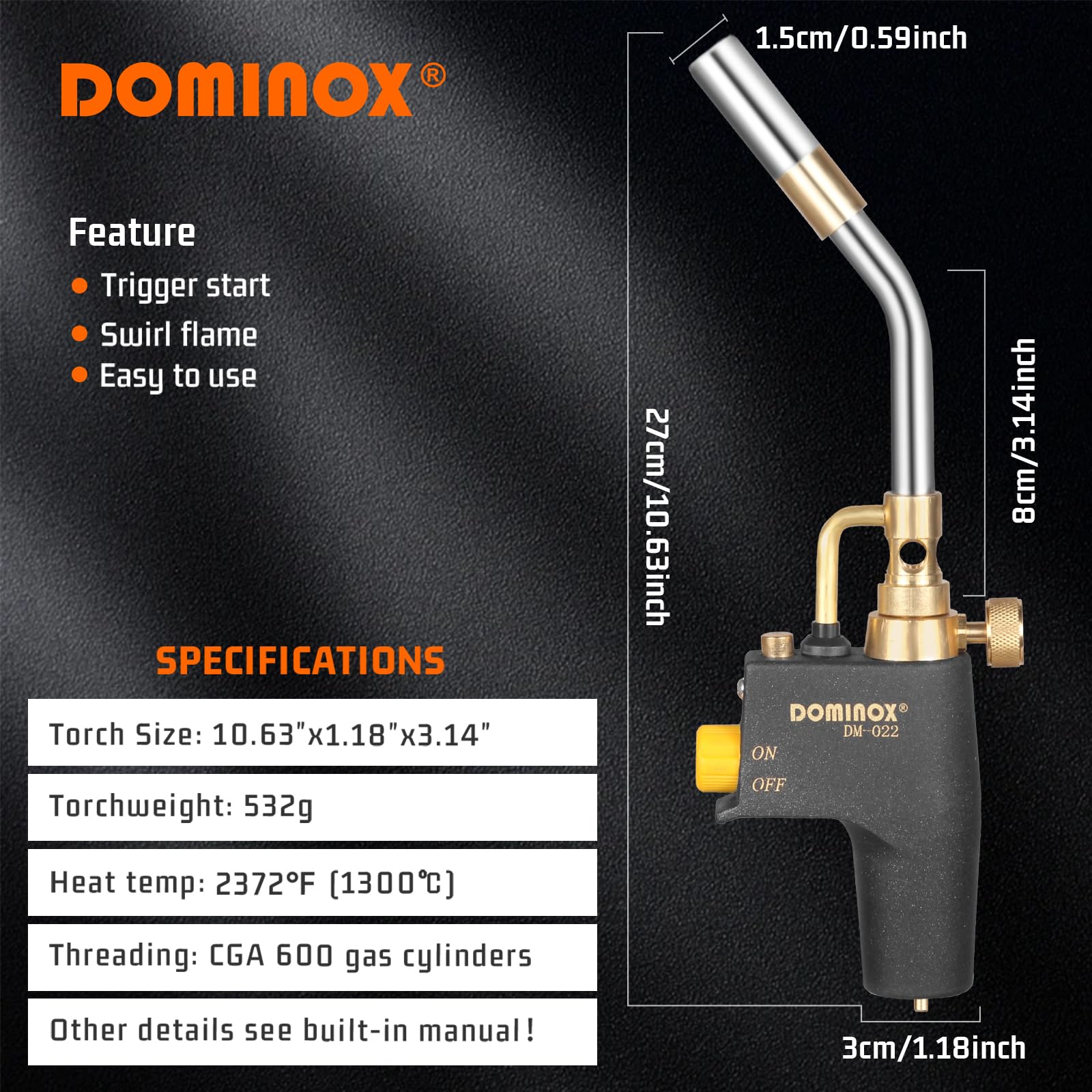 DOMINOX torch used for grilling and cooking applications at home.