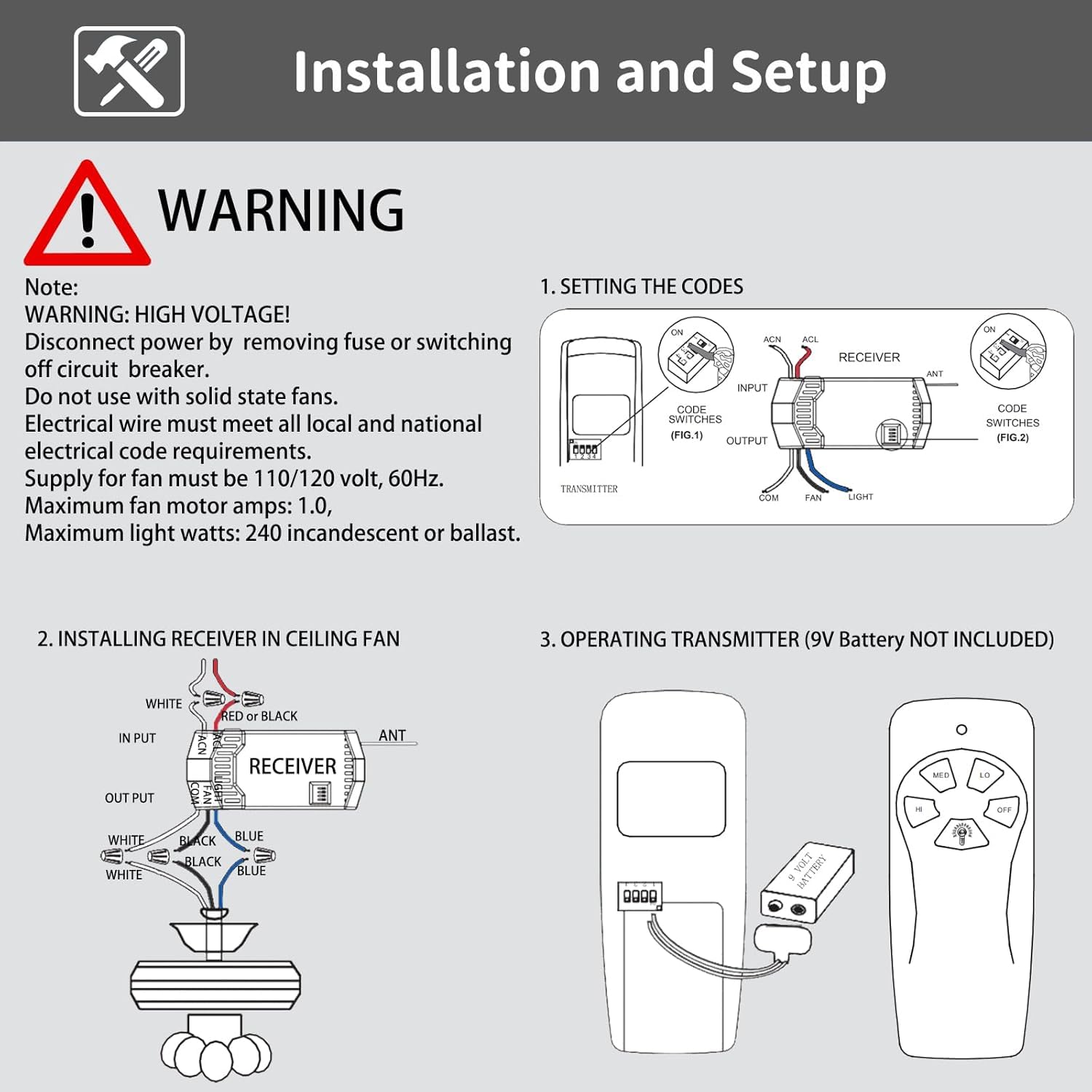 Dommsinon remote uses a 9V battery (not included) for power