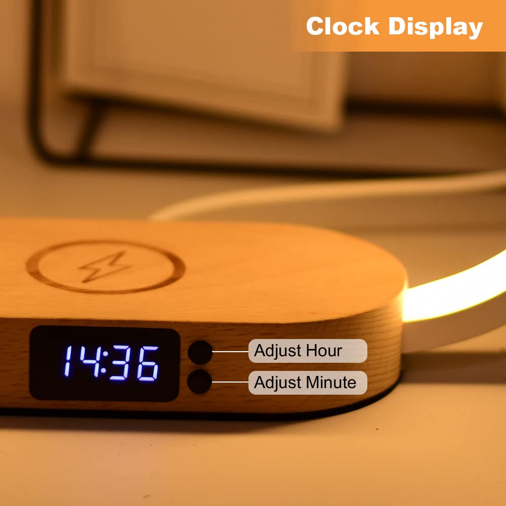 Donewin wooden lamp features a built-in clock for quick time checks.